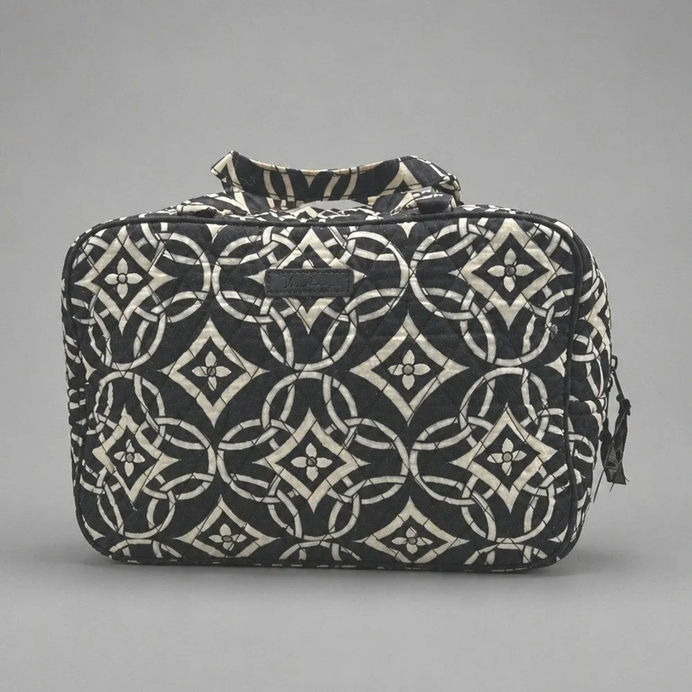 Vera Bradley Cosmetic Bag Large Black White Geometric Quilted Travel Case